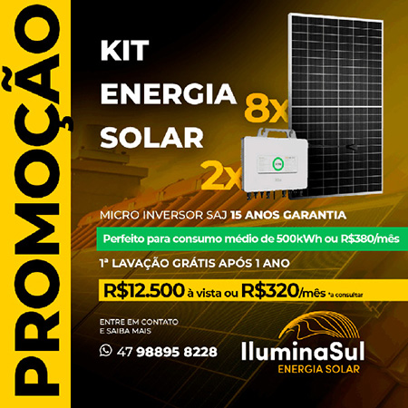 Promoção Kit Energia Solar com 8 painéis e 2 microinversores SAJ por R$ 12.500 da Ilumina Sul
