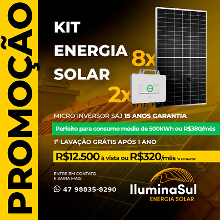 Promoção Kit Energia Solar com 8 painéis e 2 microinversores SAJ por R$ 12.500 da Ilumina Sul